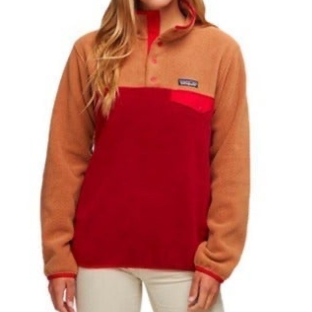 Patagonia Synchilla Snap T Molten Lava Khaki Red Fleece Size Large LIKE NEW